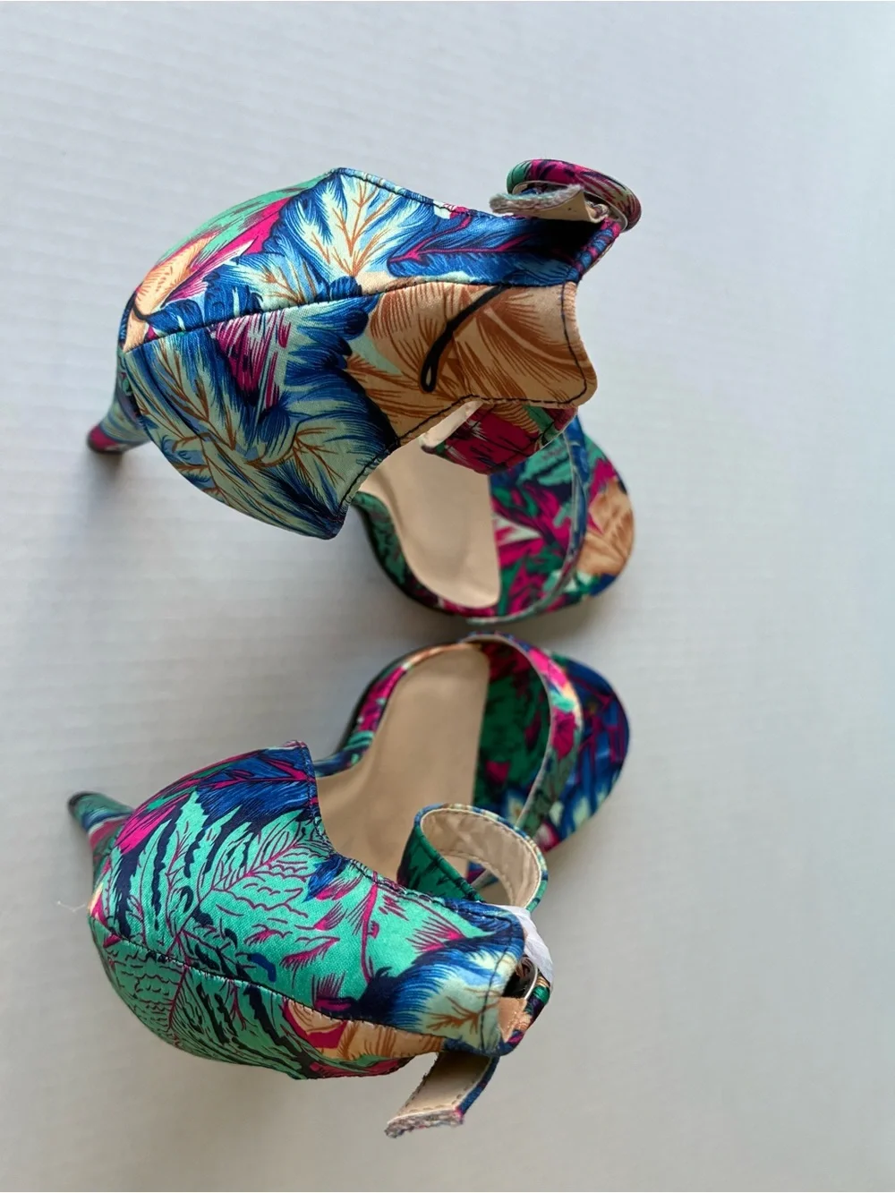 Multicolor Floral Ankle-Strap Heels